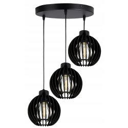 LAMPA czarna WISZĄCA ZWIS żyrandol sufitowa LOFT klosz Drewno kulka 3