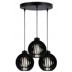 LAMPA czarna WISZĄCA ZWIS żyrandol sufitowa LOFT klosz Drewno kulka 3