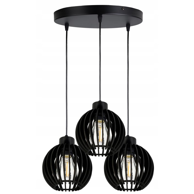 LAMPA czarna WISZĄCA ZWIS żyrandol sufitowa LOFT klosz Drewno kulka 3