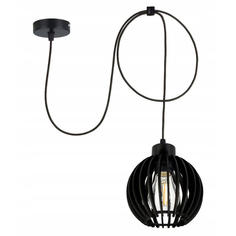 LAMPA czarna sufitowa wisząca ZWIS Loft E27 PAJĄK klosz czarny Drewno