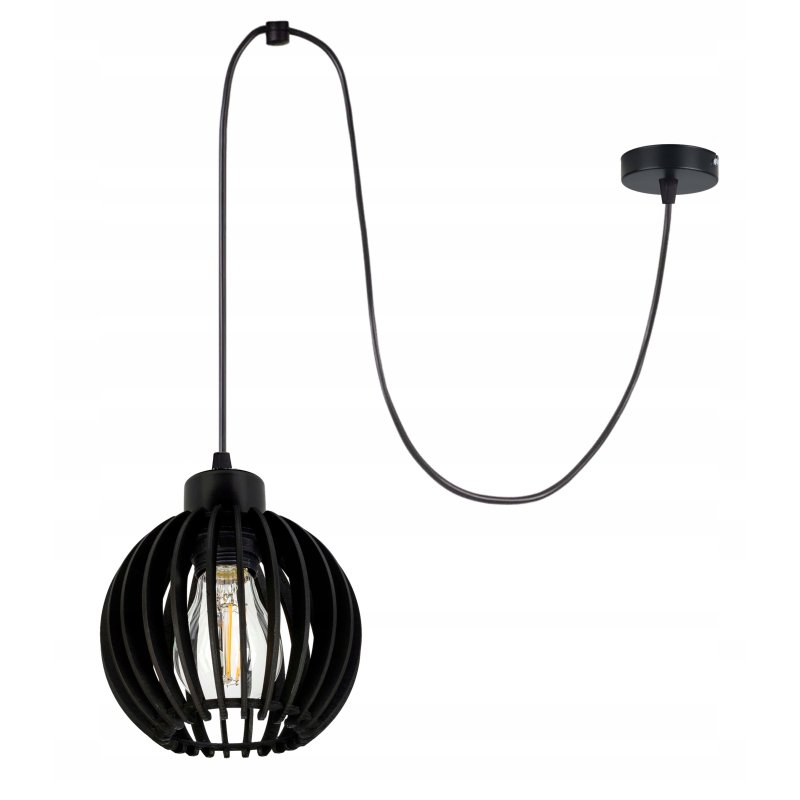 LAMPA czarna sufitowa wisząca ZWIS Loft E27 PAJĄK klosz czarny Drewno