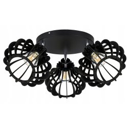 LAMPA SUFITOWA PLAFON RUCHOMY ŻYRANDOL LOFT klosz CZARNY DREWNO na 3x E27