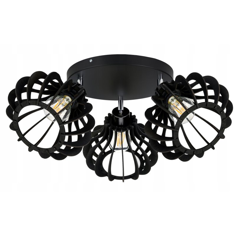 LAMPA SUFITOWA PLAFON RUCHOMY ŻYRANDOL LOFT klosz CZARNY DREWNO na 3x E27