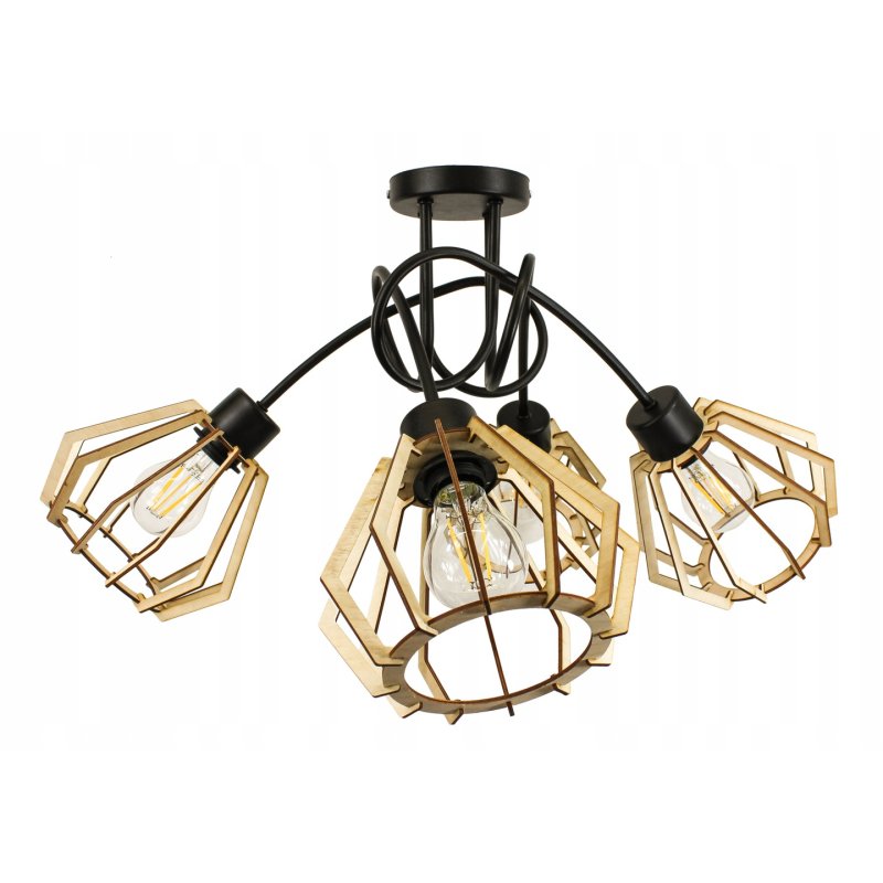 Lampa SUFITOWA żyrandol WISZĄCA LOFT plafon Drewno