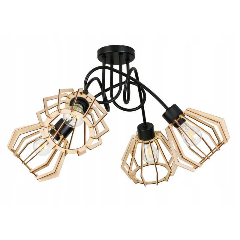 Lampa SUFITOWA żyrandol WISZĄCA LOFT plafon Drewno