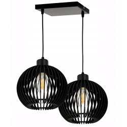 LAMPA sufitowa wisząca CZARNA zwis Loft na 2x E27 Drewno CZARNE
