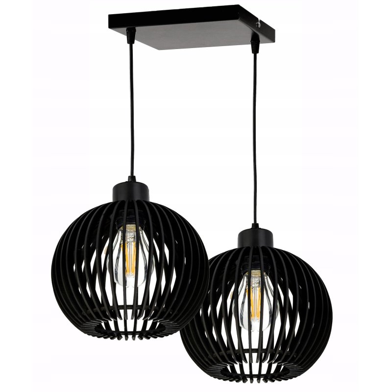 LAMPA sufitowa wisząca CZARNA zwis Loft na 2x E27 Drewno CZARNE