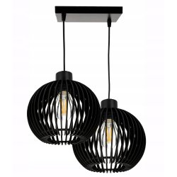 LAMPA sufitowa wisząca CZARNA zwis Loft na 2x E27 Drewno CZARNE