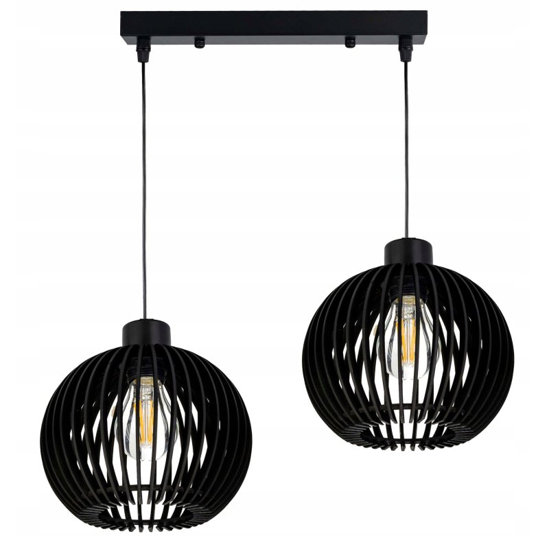 LAMPA sufitowa wisząca CZARNA zwis Loft na 2x E27 Drewno CZARNE