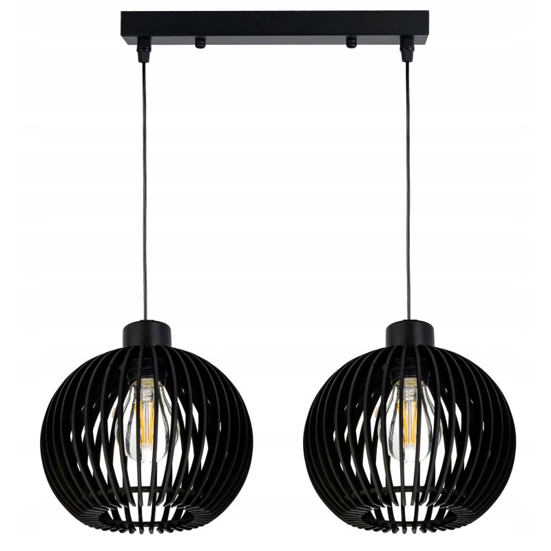 LAMPA sufitowa wisząca CZARNA zwis Loft na 2x E27 Drewno CZARNE