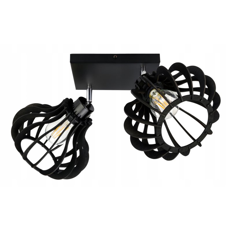 LAMPA SUFITOWA PLAFON RUCHOMY ŻYRANDOL LOFT klosz CZARNY DREWNO na 2x E27