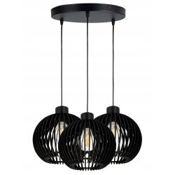 LAMPA sufitowa wisząca CZARNA zwis Loft na 3x E27 Drewno CZARNE