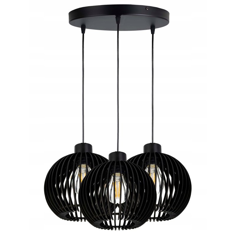 LAMPA sufitowa wisząca CZARNA zwis Loft na 3x E27 Drewno CZARNE