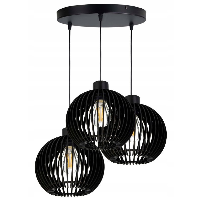 LAMPA sufitowa wisząca CZARNA zwis Loft na 3x E27 Drewno CZARNE