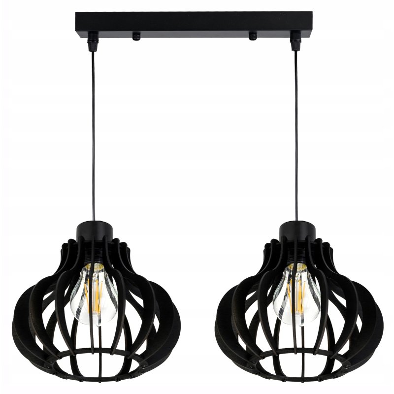 LAMPA sufitowa wisząca CZARNA zwis Loft na 2x E27 Drewno CZARNE