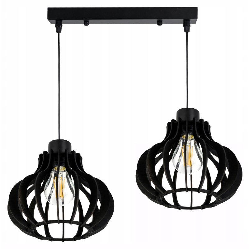 LAMPA sufitowa wisząca CZARNA zwis Loft na 2x E27 Drewno CZARNE