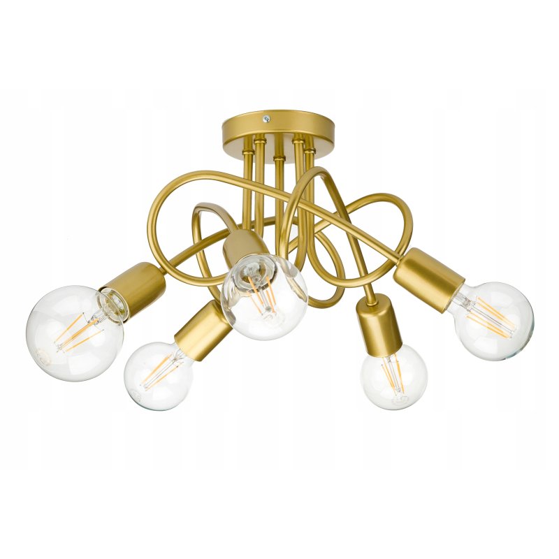 Lampa sufitowa kręcona złota żyrandol loft na 5x E27 złoty