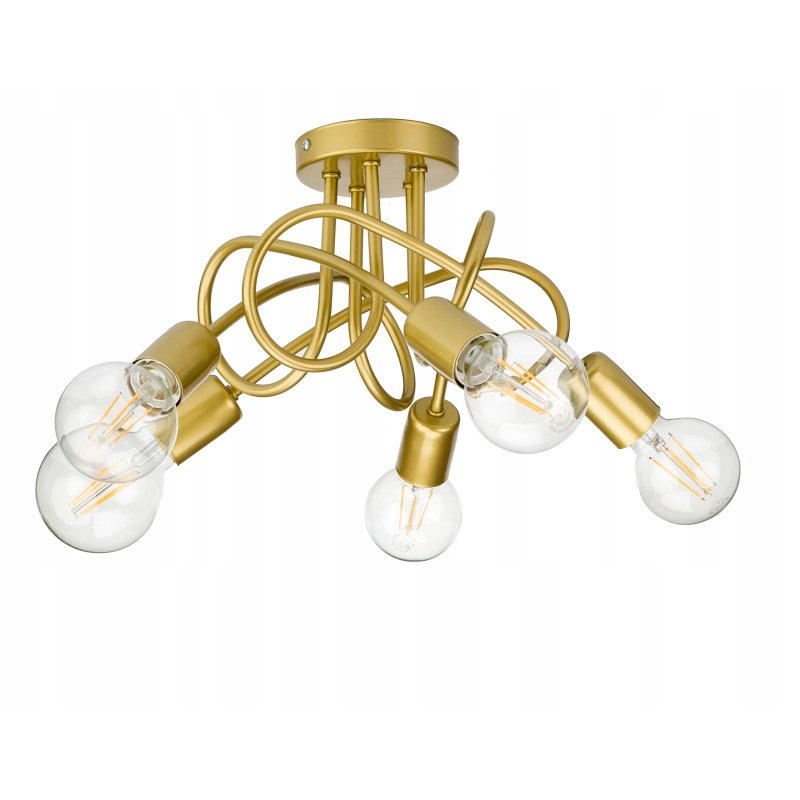 Lampa sufitowa kręcona złota żyrandol loft na 5x E27 złoty