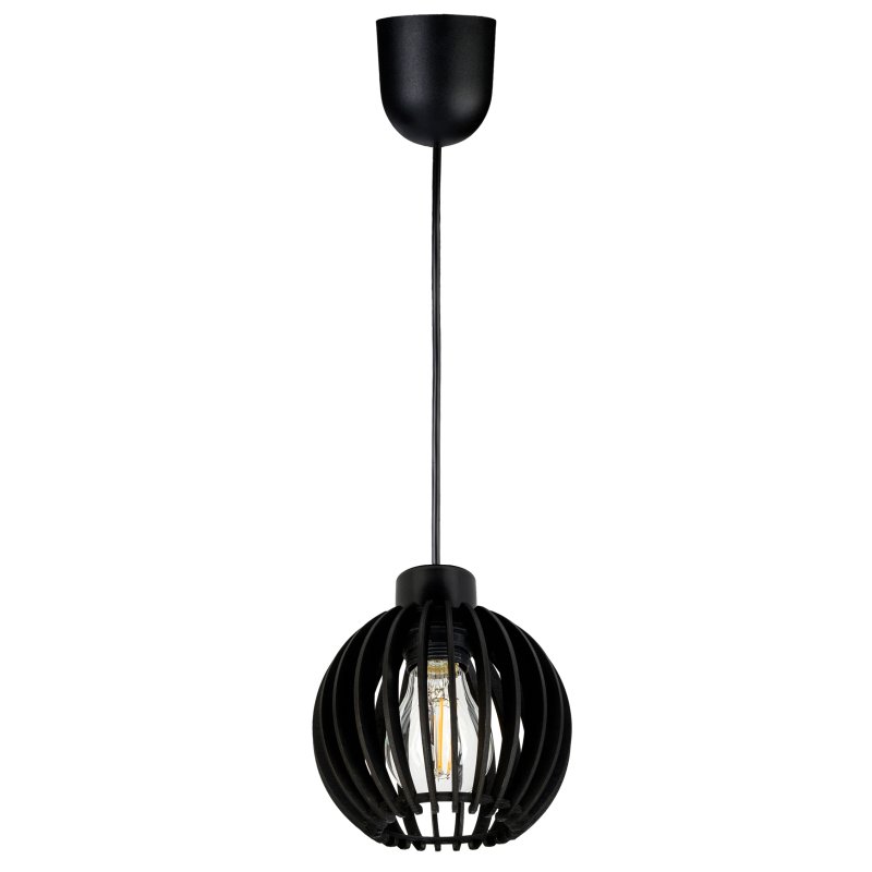 LAMPA czarna WISZĄCA ZWIS żyrandol sufitowa LOFT klosz czarny Drewno kulka