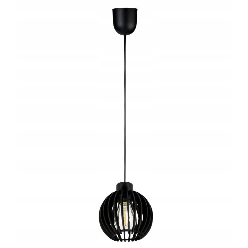 LAMPA czarna WISZĄCA ZWIS żyrandol sufitowa LOFT klosz czarny Drewno kulka