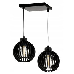 LAMPA czarna WISZĄCA ZWIS żyrandol sufitowa LOFT klosz Drewno kulka 2