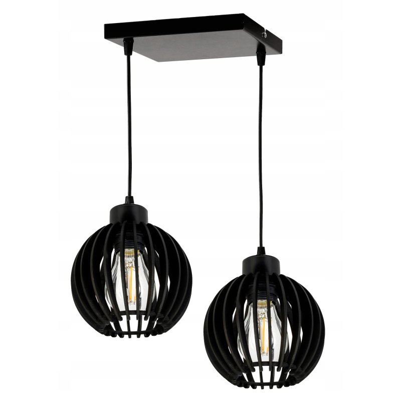 LAMPA czarna WISZĄCA ZWIS żyrandol sufitowa LOFT klosz Drewno kulka 2