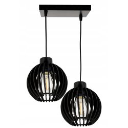 LAMPA czarna WISZĄCA ZWIS żyrandol sufitowa LOFT klosz Drewno kulka 2