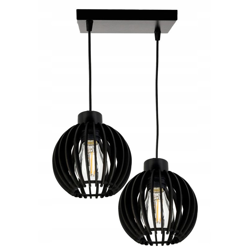 LAMPA czarna WISZĄCA ZWIS żyrandol sufitowa LOFT klosz Drewno kulka 2