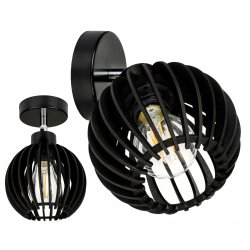 Lampa kinkiet E27 ścienny czarny ruchomy loft kula drewno czarna