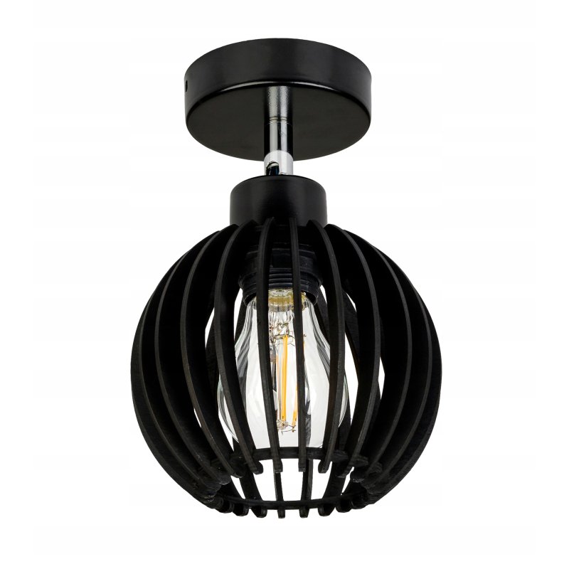 Lampa kinkiet E27 ścienny czarny ruchomy loft kula drewno czarna