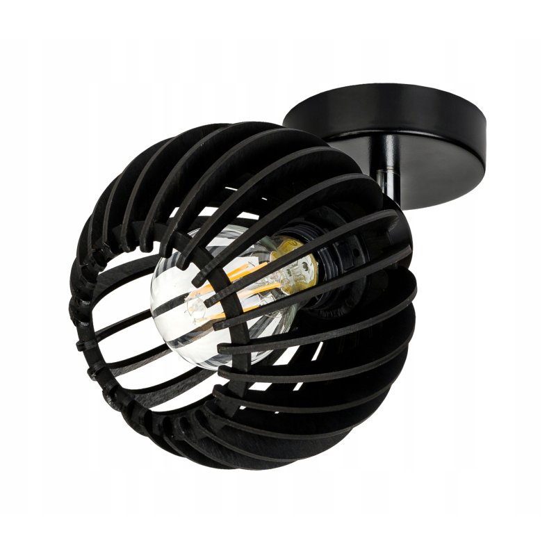 Lampa kinkiet E27 ścienny czarny ruchomy loft kula drewno czarna