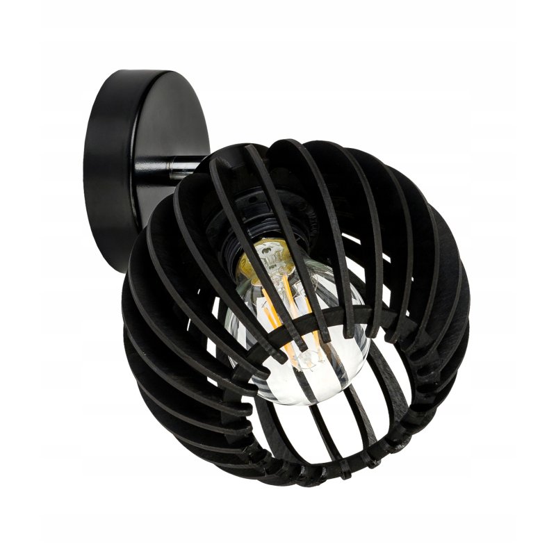 Lampa kinkiet E27 ścienny czarny ruchomy loft kula drewno czarna