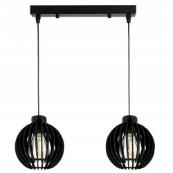 LAMPA czarna WISZĄCA ZWIS żyrandol sufitowa LOFT klosz Drewno kulka 2