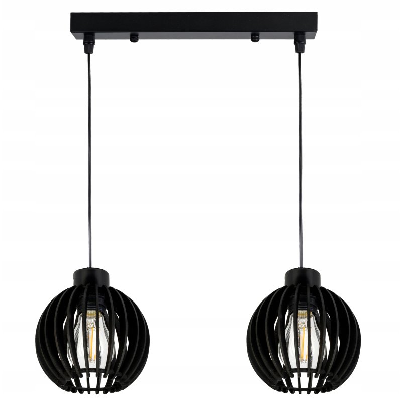 LAMPA czarna WISZĄCA ZWIS żyrandol sufitowa LOFT klosz Drewno kulka 2