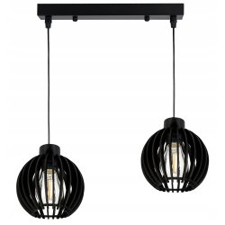 LAMPA czarna WISZĄCA ZWIS żyrandol sufitowa LOFT klosz Drewno kulka 2
