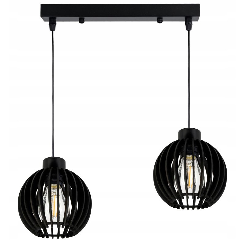 LAMPA czarna WISZĄCA ZWIS żyrandol sufitowa LOFT klosz Drewno kulka 2