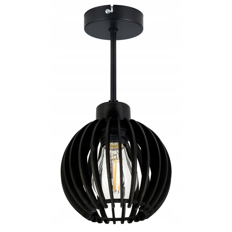 LAMPA czarna stała sufitowa plafon Loft klosz drewno kulka gęsta drewniana