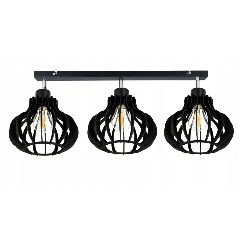 LAMPA SUFITOWA PLAFON RUCHOMY ŻYRANDOL LOFT klosz CZARNY DREWNO na 3x E27