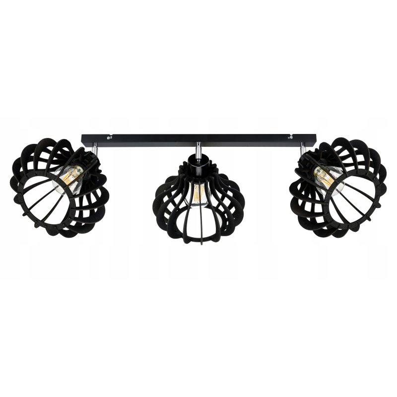LAMPA SUFITOWA PLAFON RUCHOMY ŻYRANDOL LOFT klosz CZARNY DREWNO na 3x E27