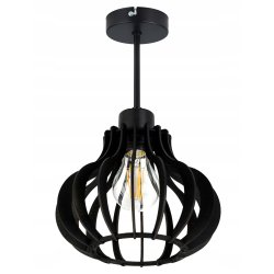 LAMPA WISZĄCA STAŁA CZARNA ŻYRANDOL PLAFON SUFITOWY KLOSZ DREWNO CZARNE 1