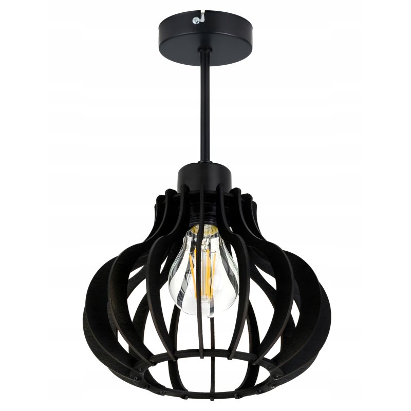 LAMPA WISZĄCA STAŁA CZARNA ŻYRANDOL PLAFON SUFITOWY KLOSZ DREWNO CZARNE 1