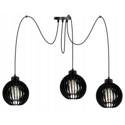 LAMPA czarna sufitowa wisząca ZWIS Loft klosz drewno 3x E27 PAJĄK czarny