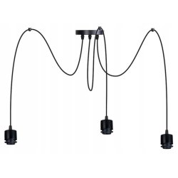 LAMPA czarna sufitowa wisząca ZWIS Loft klosz drewno 3x E27 PAJĄK czarny