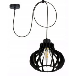 LAMPA sufitowa wisząca CZARNA zwis Loft na 1x E27 pająk Drewno CZARNE
