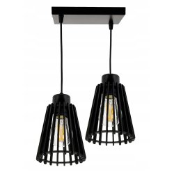 Lampa czarna wisząca zwis żyrandol sufitowa LOFT klosz piramidka Drewno 2