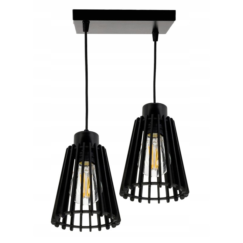 Lampa czarna wisząca zwis żyrandol sufitowa LOFT klosz piramidka Drewno 2