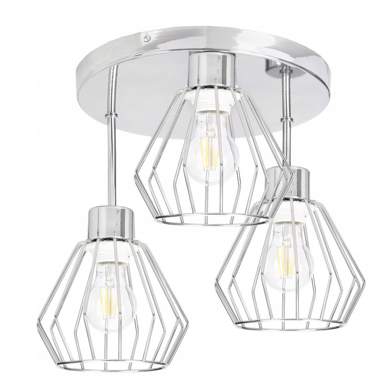 LAMPA plafon żyrandol wysoki loft drut E27 chrom
