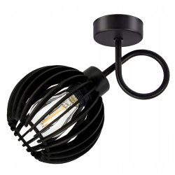 Lampa kinkiet E27 ścienny stały kręcony loft czarny kula drewno czarne