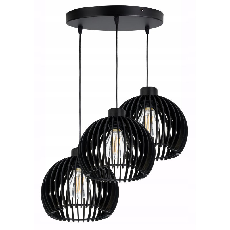 Lampa wisząca zwis żyrandol sufitowa LOFT klosz kula 36 Drewno na 3x E27