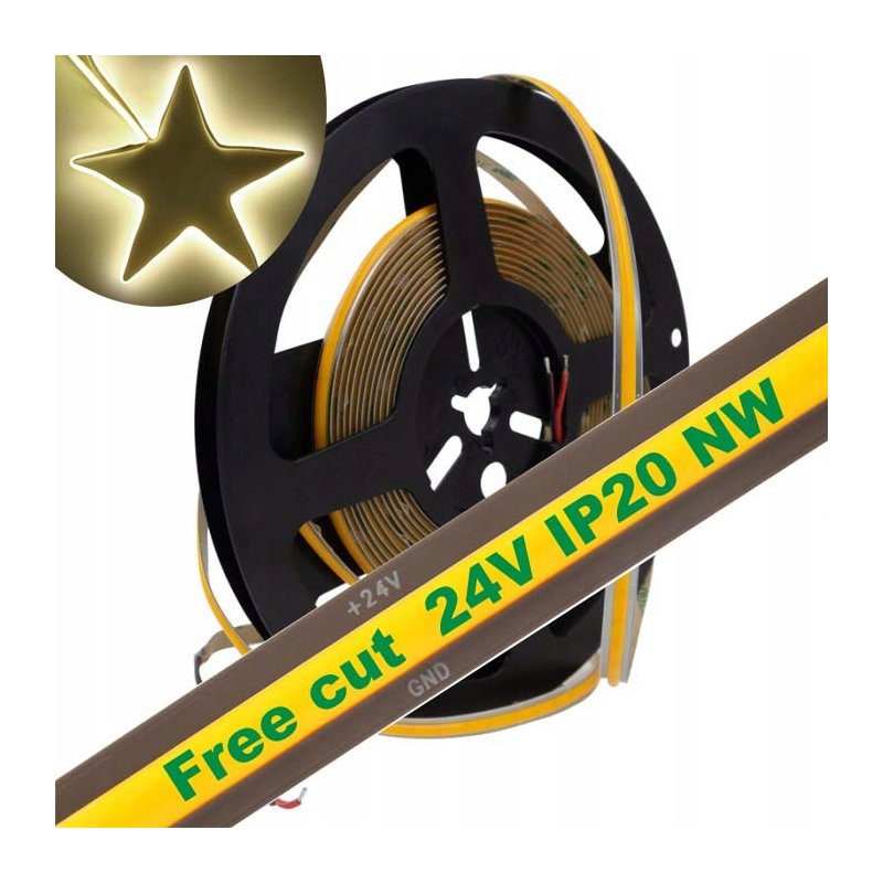 Taśma LED COB 24V 9W 8mm 480d/mb Neon NEUTRALNY 1m FREE CUT cięta co 1mm